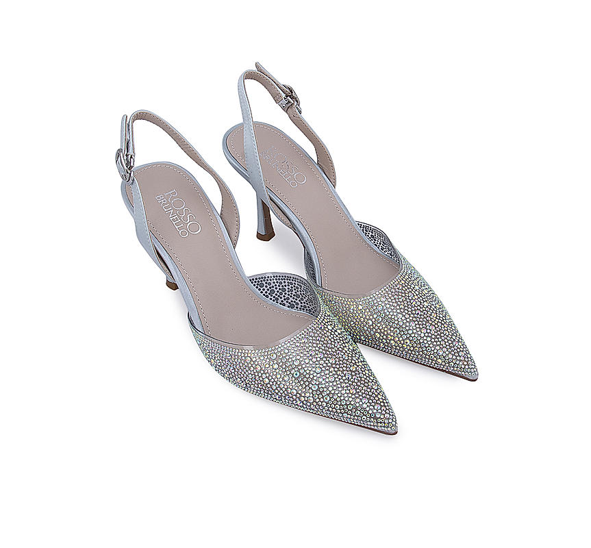 Silver Sequined Pointed Toe Heels