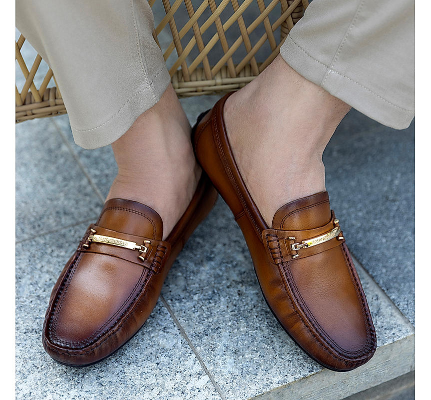 Tan Leather Moccasins With Buckle