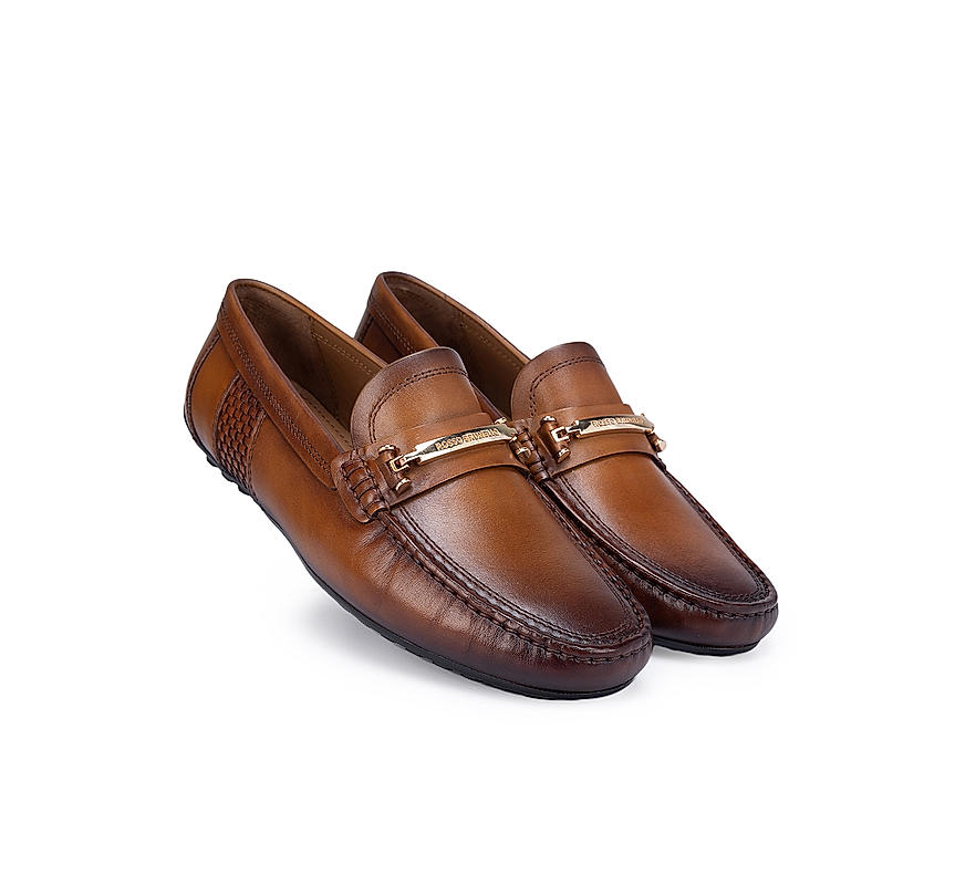 Tan Leather Moccasins With Buckle