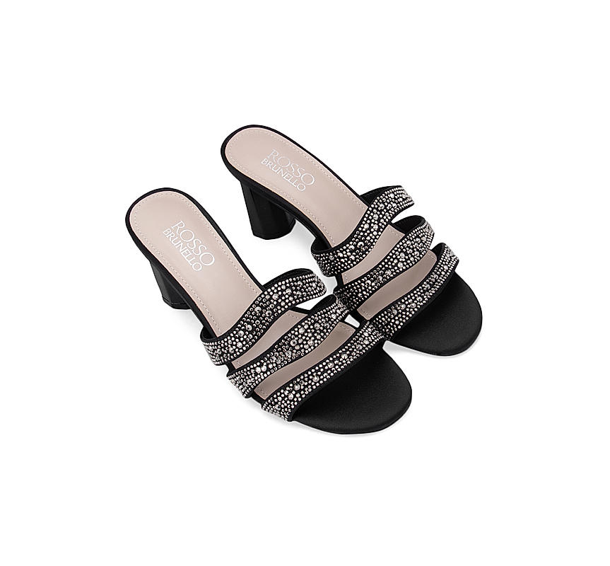 Black Sequined Strap Heels