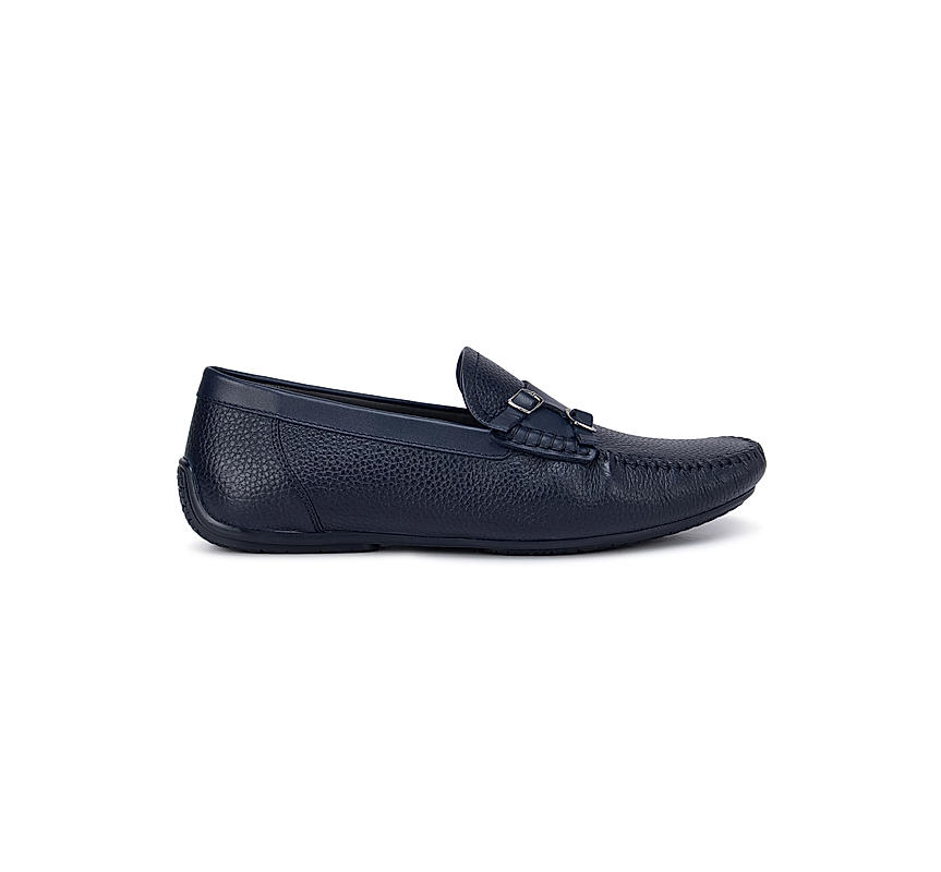 Navy Textured Double Monk Style Moccasins