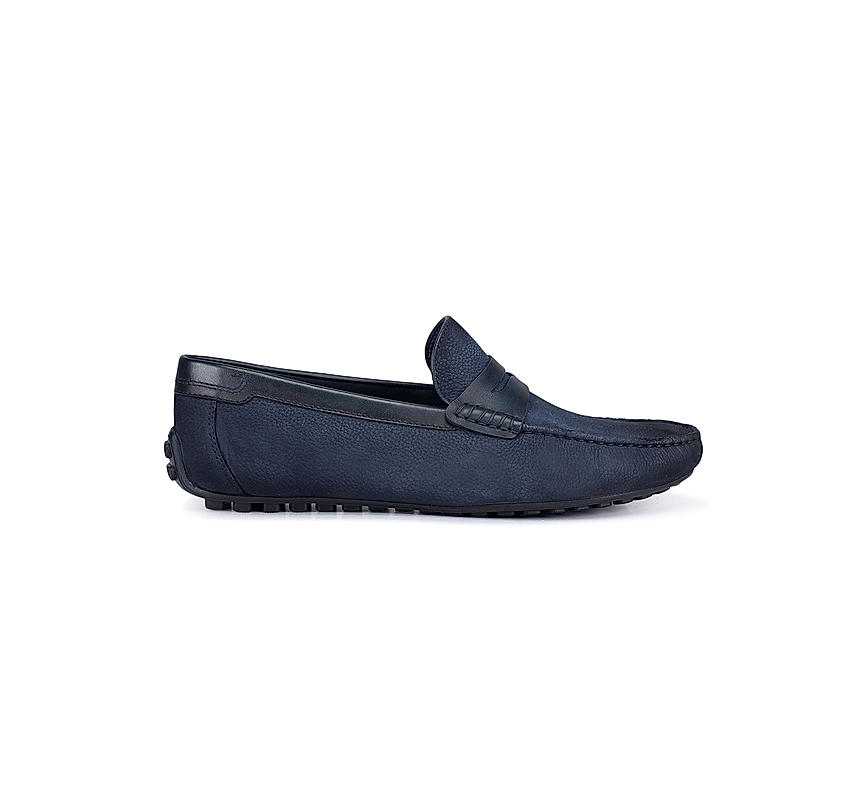 Navy Moccasins With Leather Panel