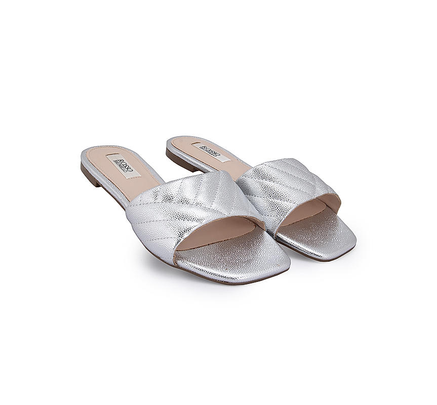 Silver Faux Leather Sliders