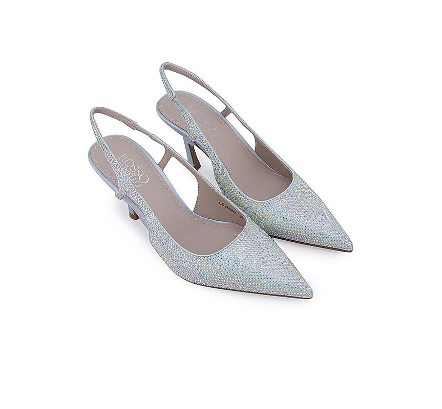Silver Embellished Slingback Heels