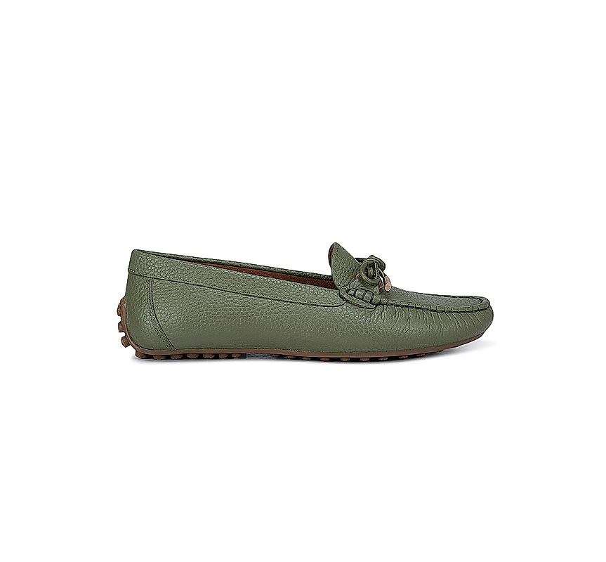 Green Moccasins With Bow Detail