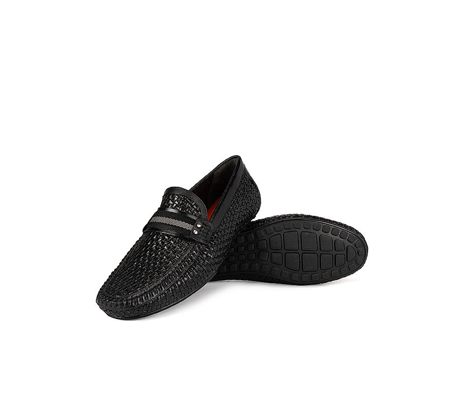 Black Textured Leather Moccasins