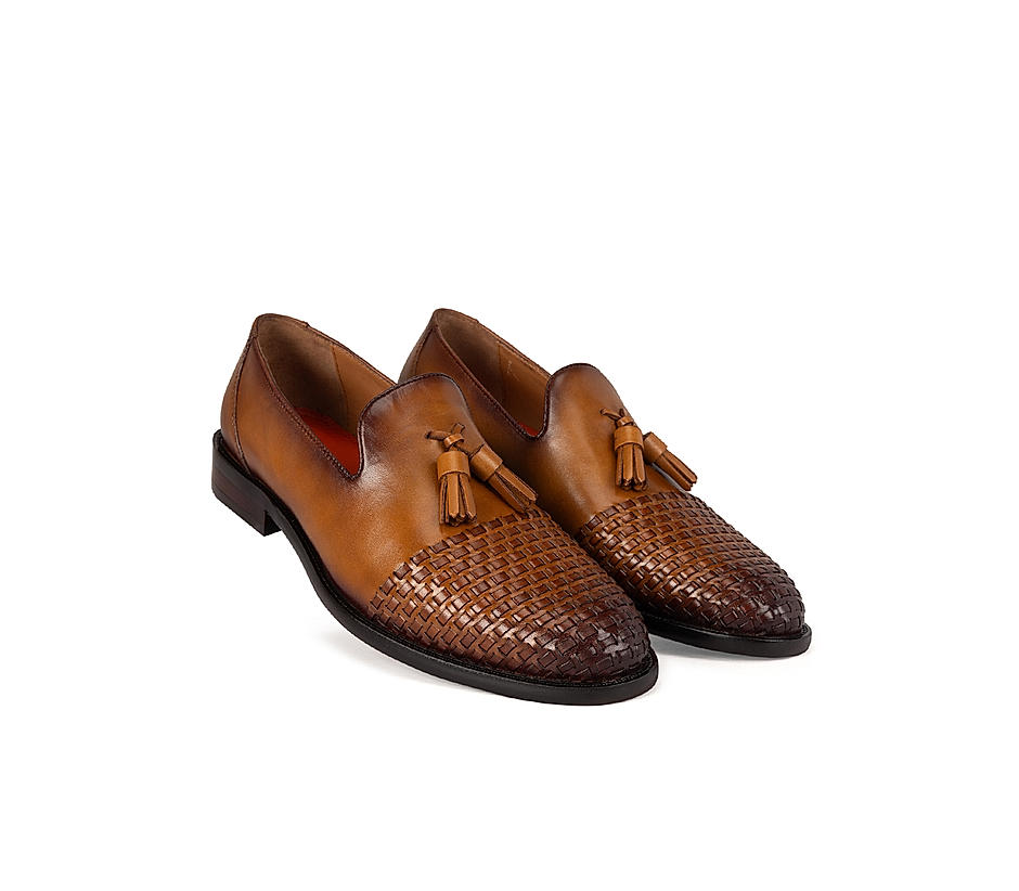 Tan Leather Loafers With Tassels