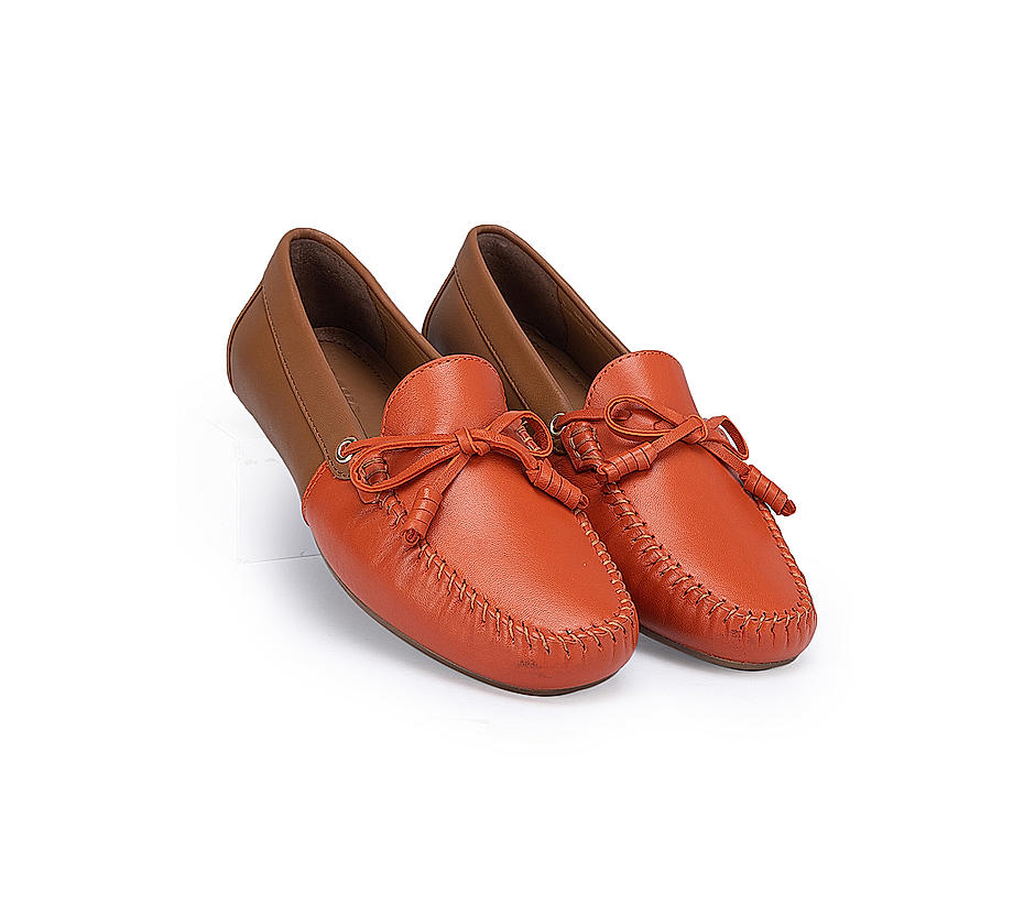 Orange Moccasins With Bow Detail