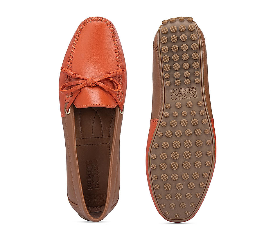 Orange Moccasins With Bow Detail