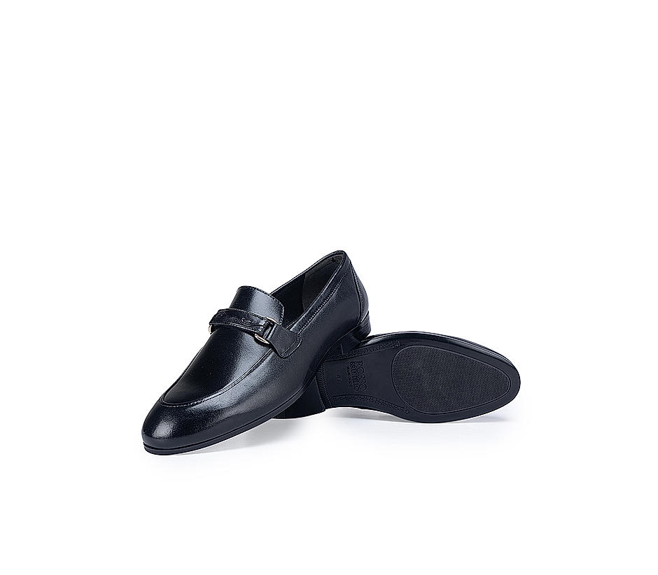 Black Plain Leather Panel Loafers