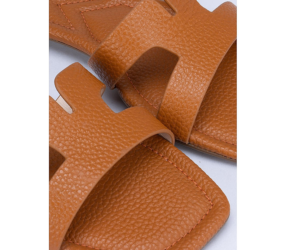 Orange Foux Leather Sliders