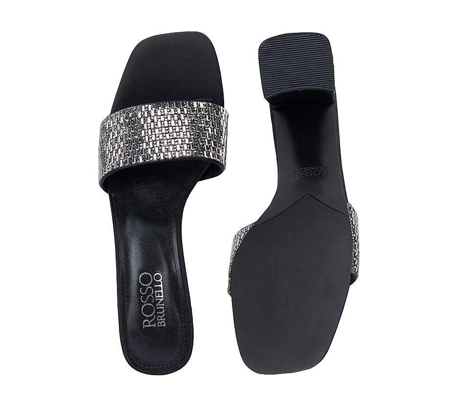 Black Stud Embellished Strap Heels