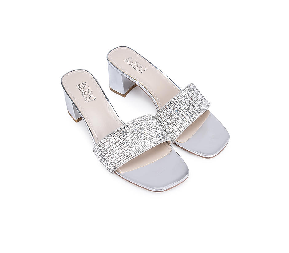 Silver Stud Embellished Strap Heels