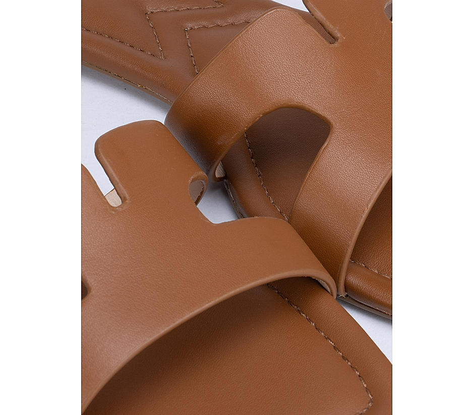 Tan Foux Leather Sliders