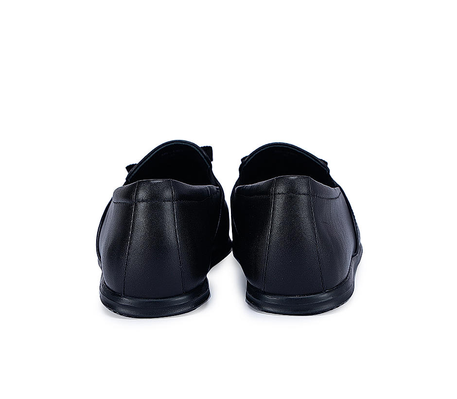 Black Textured Loafers With Top Bow
