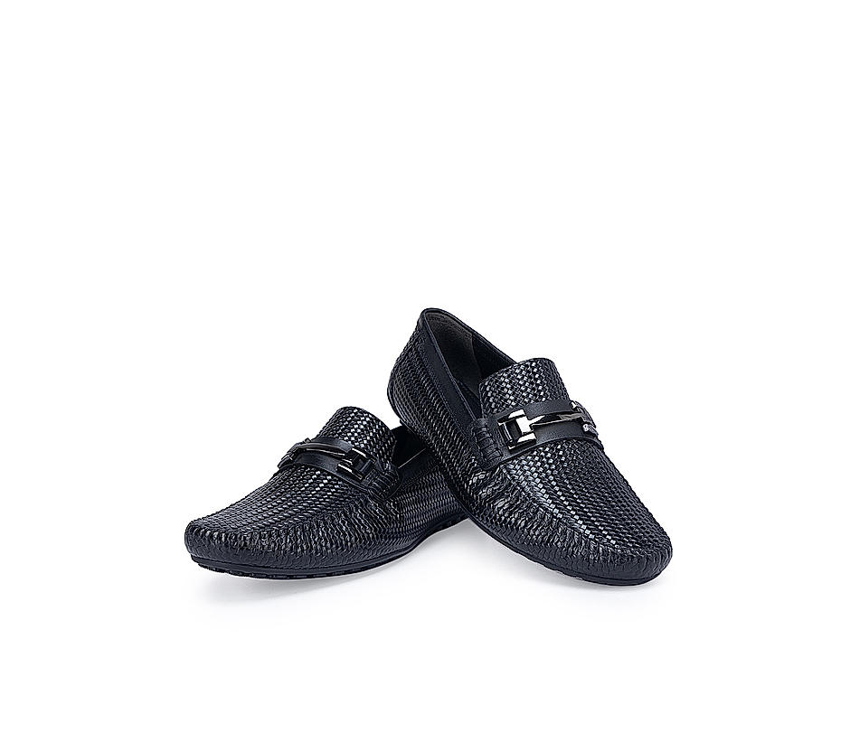 Black Textured Moccasins With Buckle