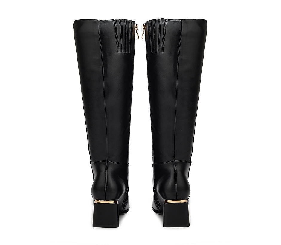 Black Leather Knee High Boots