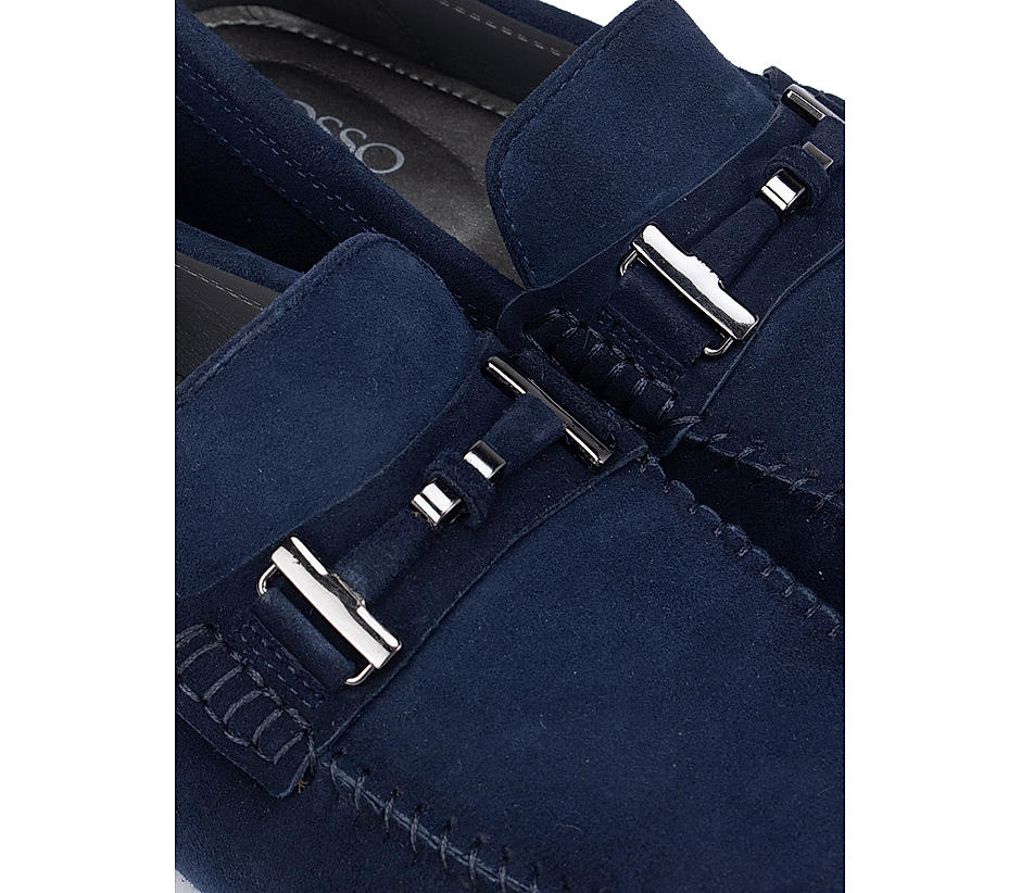 Blue Suede Moccasins With Buckle