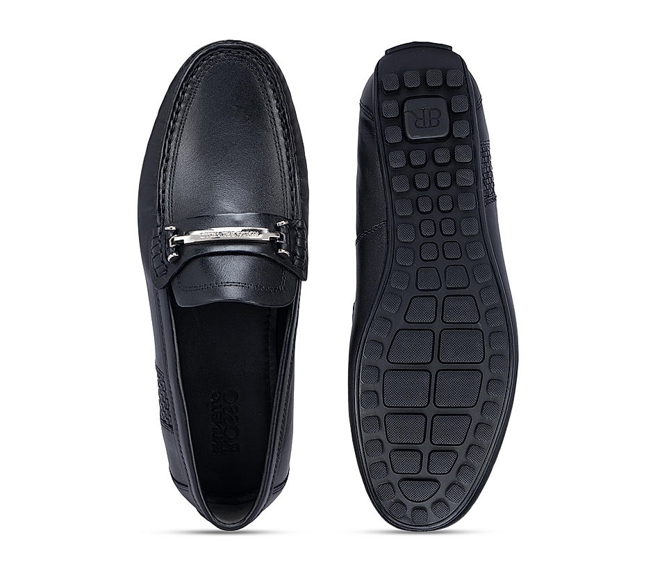 Black Leather Moccasins With Buckle