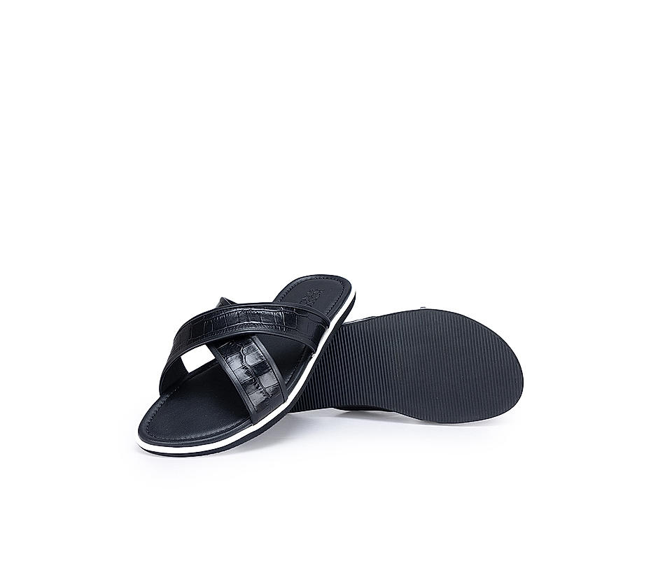 Black Croco Textured Sliders