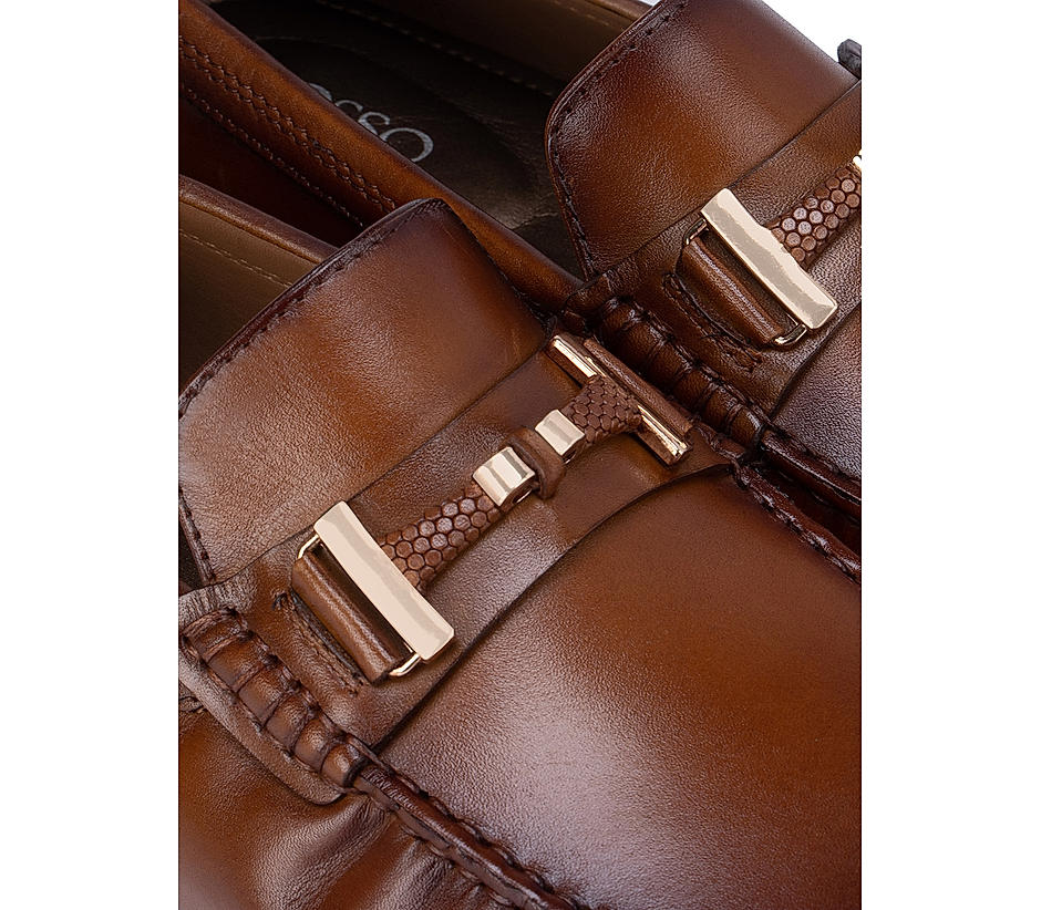Tan Moccasins With Metal Buckle