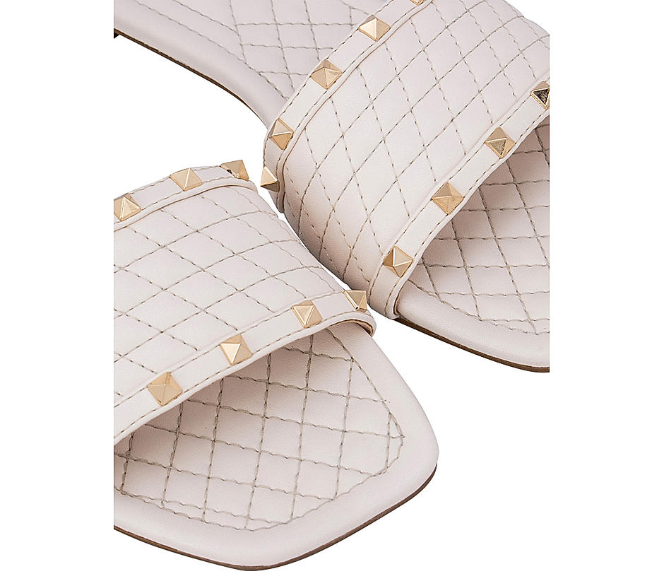 Off White Stud Embellished Quilted Flats