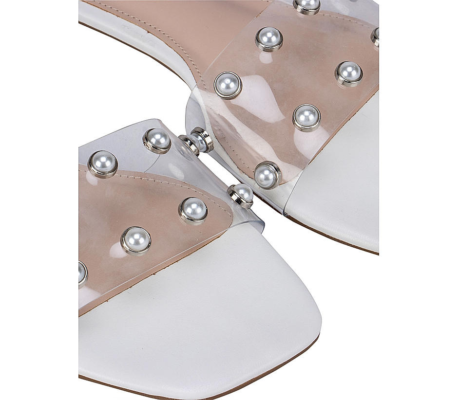 White Studded Strappy Flats