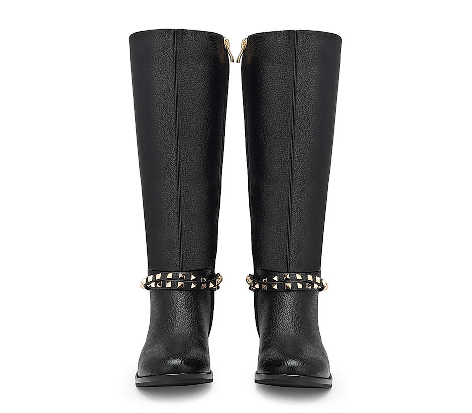 Black studded knee high cheap boots