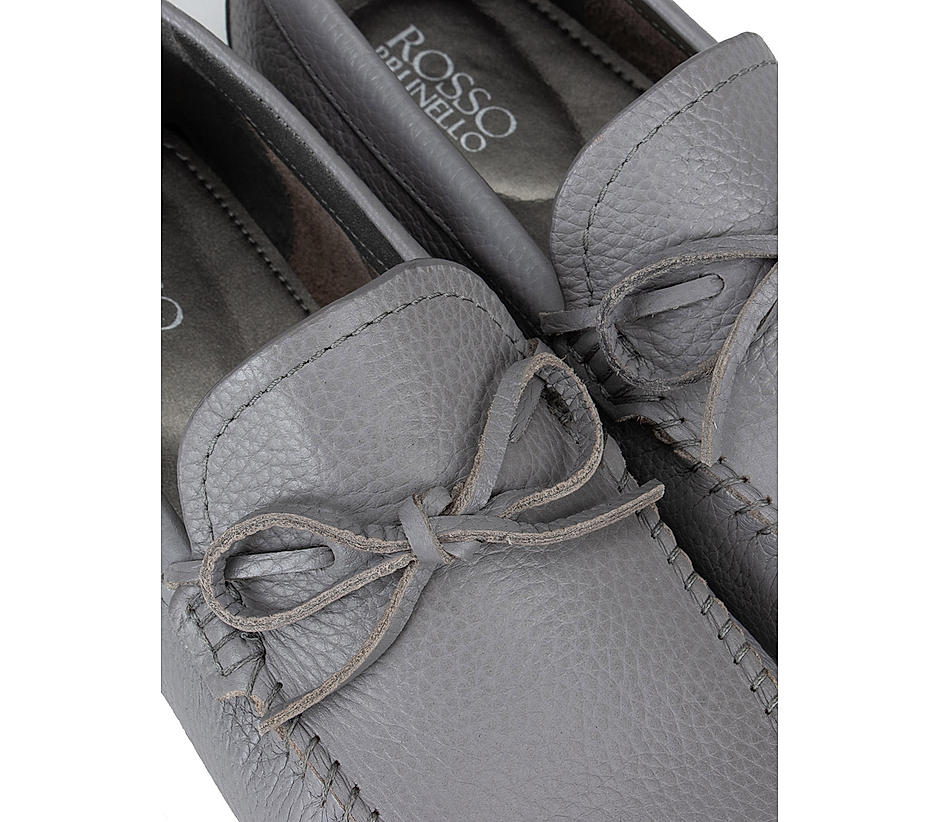 Grey Leather Bow Moccasins