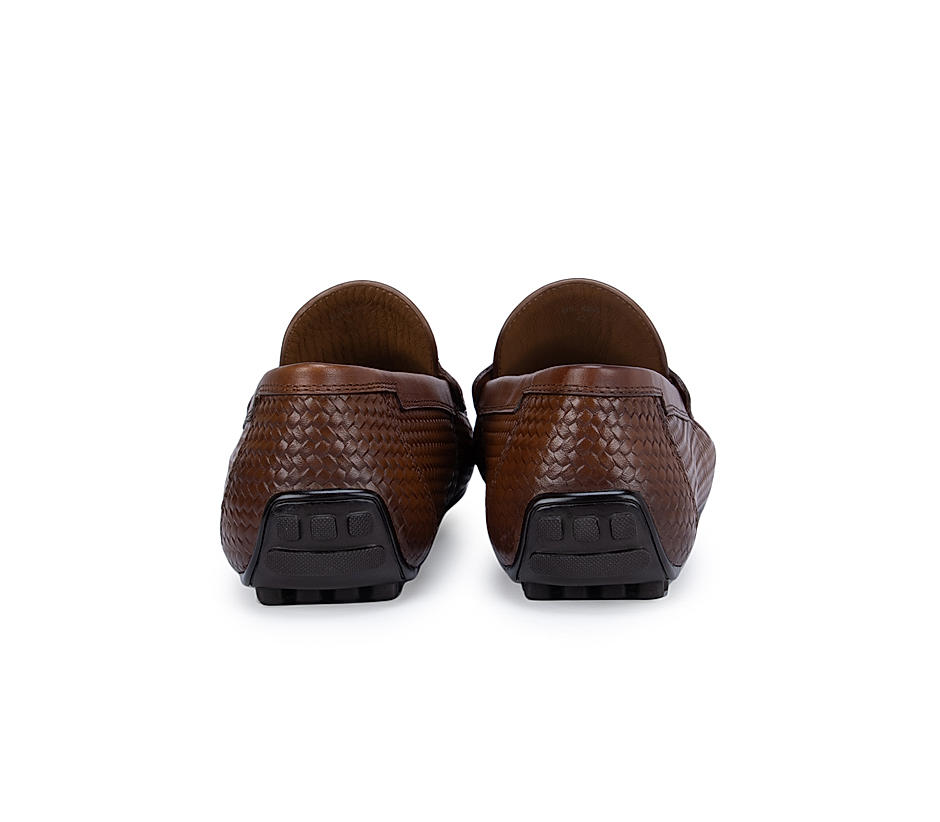 Tan Textured Leather Moccasins With Buckle