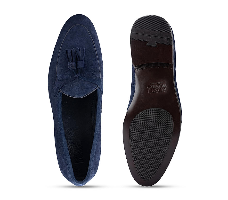 Blue Suede Tassel Loafers