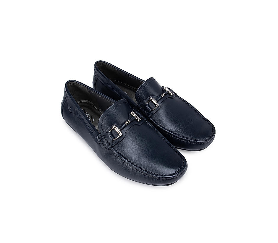 Navy Blue Plain Moccasins With Buckle