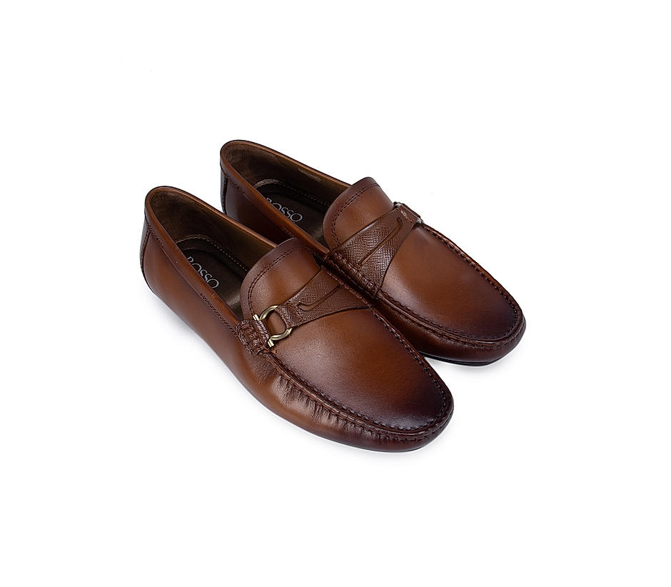 Tan Moccasins With Leather Panel