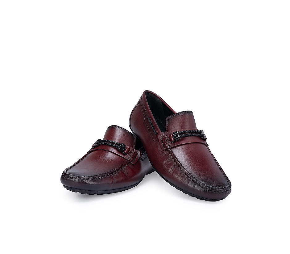 Burgundy Braided Leather Moccasins