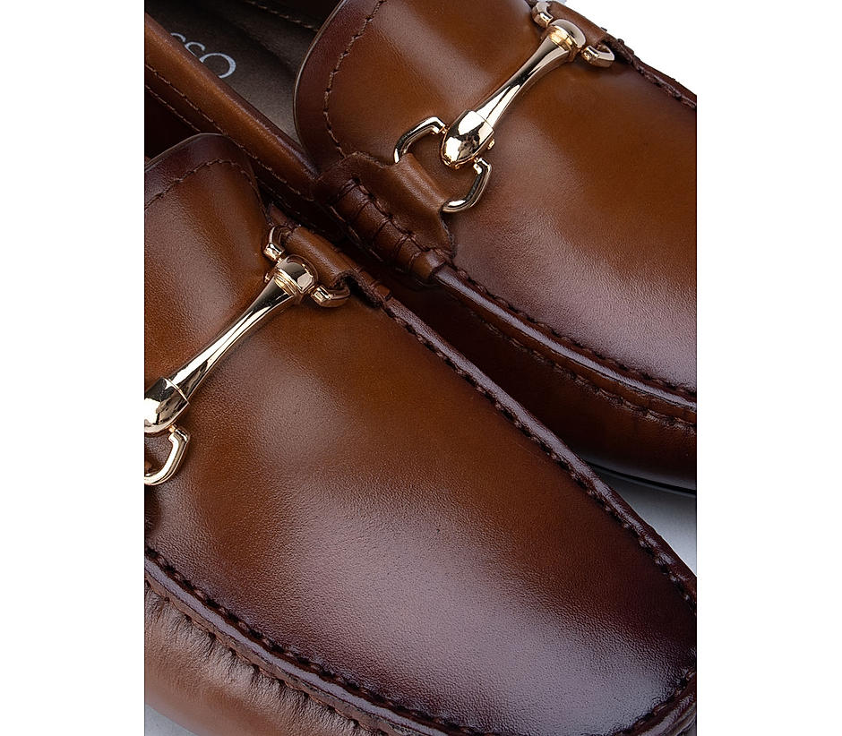 Tan Moccasins with Metal Embellishment