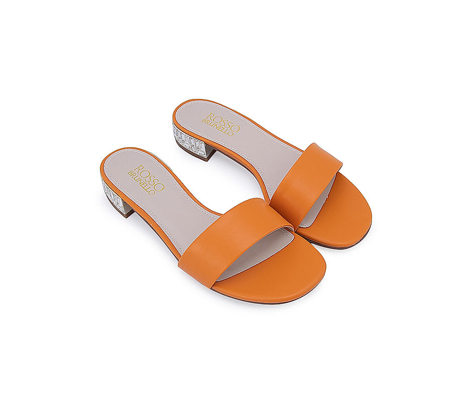Orange Low Block Heels