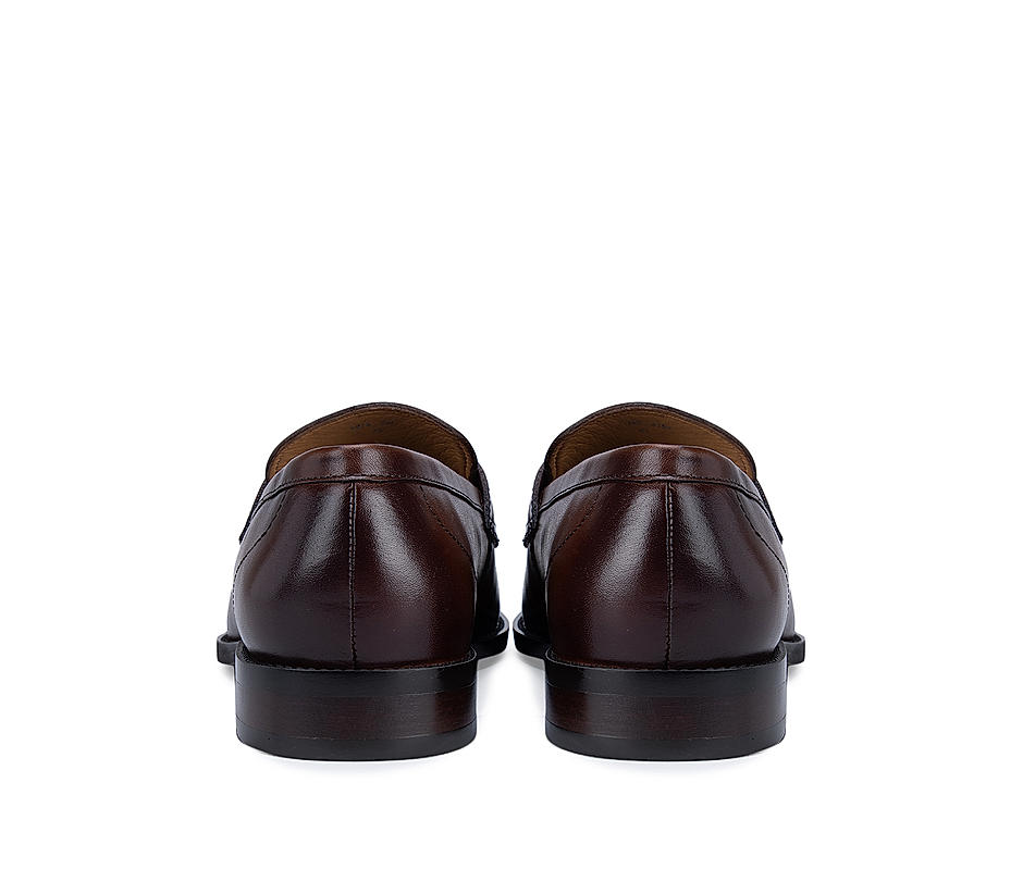 Brown Plain Leather Loafers