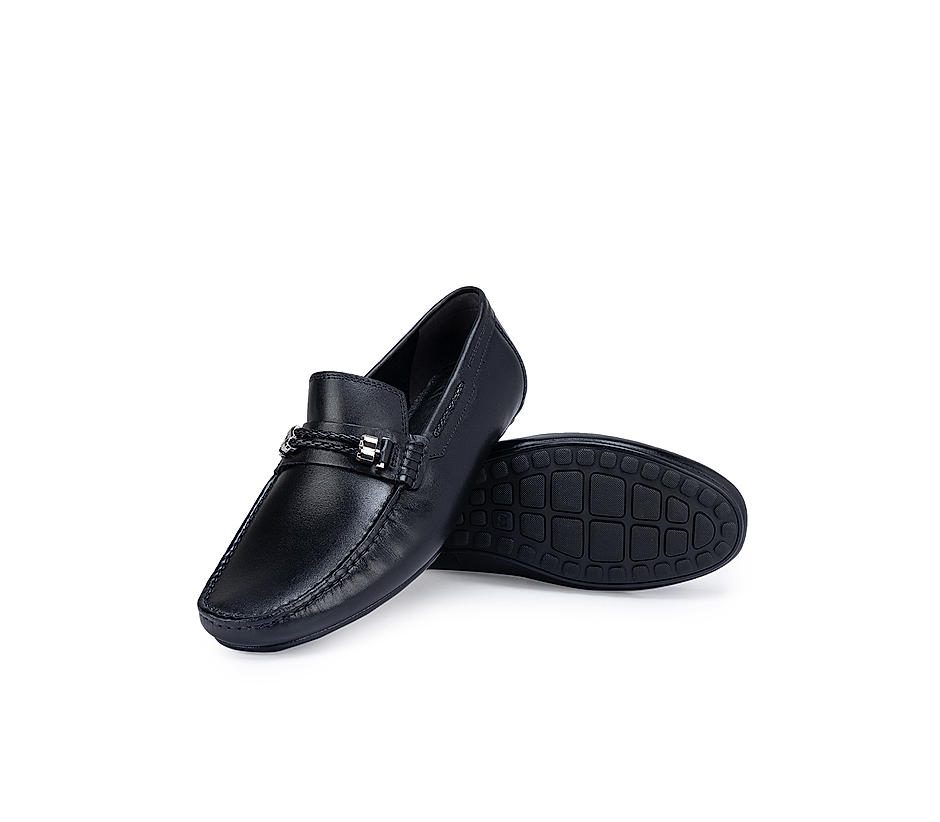 Black Braided Leather Moccasins