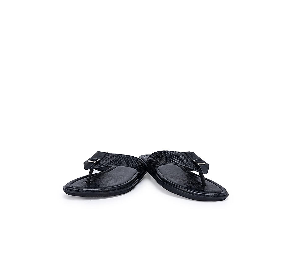 Black Textured Leather Flats