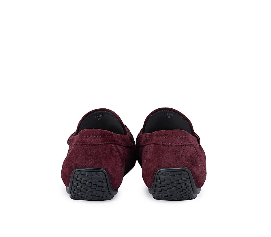 Burgundy Suede Moccasins With Buckle