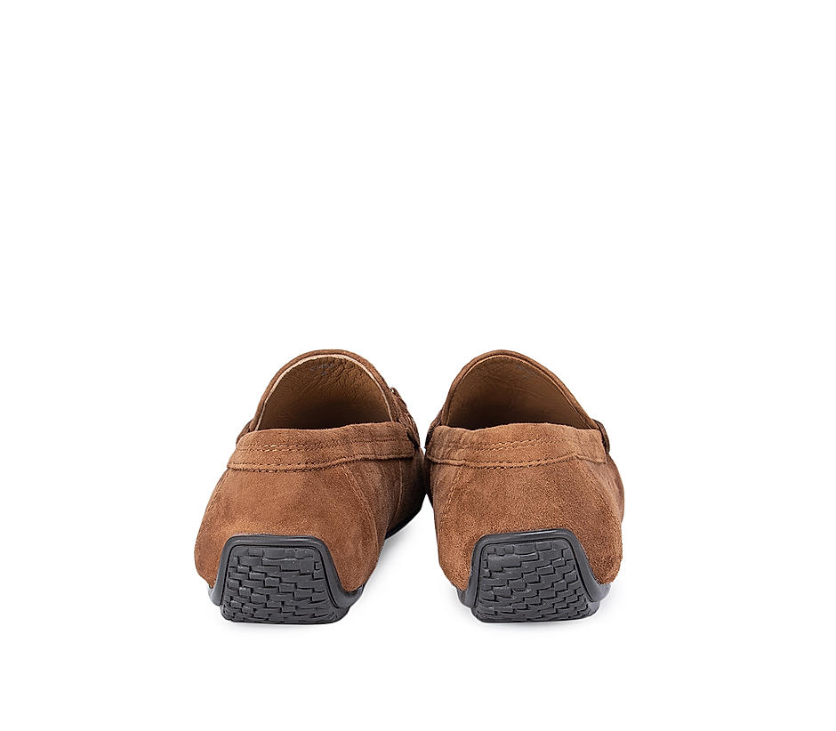Camel Suede Moccasins With Metal  Buckle