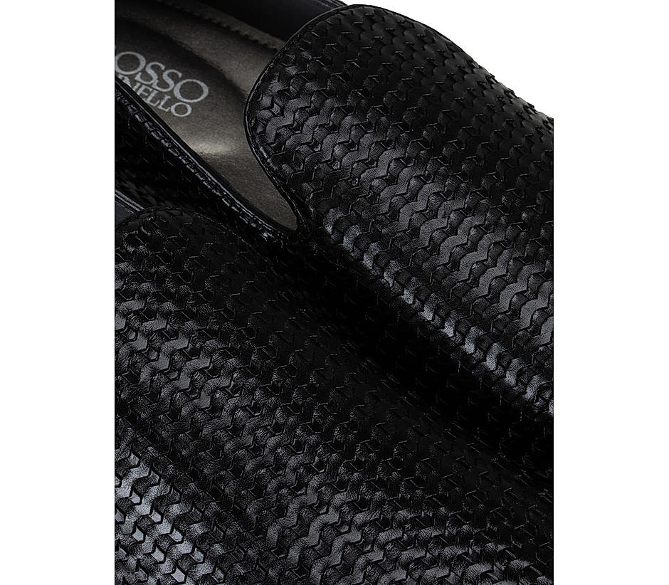 Black Woven Pattern Loafers