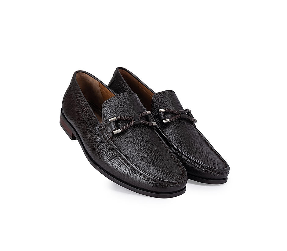 Coffee Braided Leather Loafers
