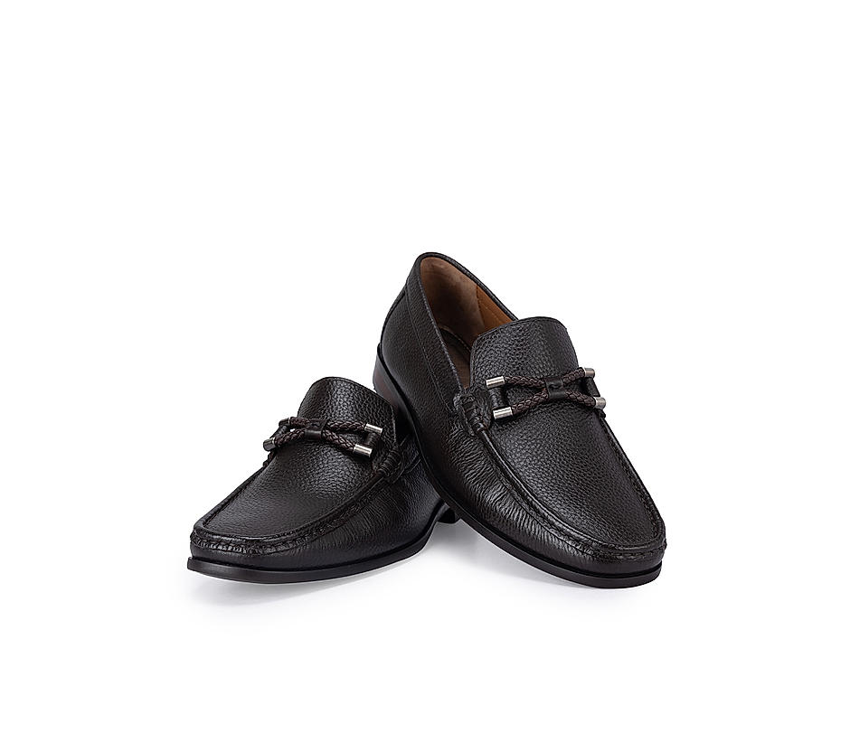 Coffee Braided Leather Loafers