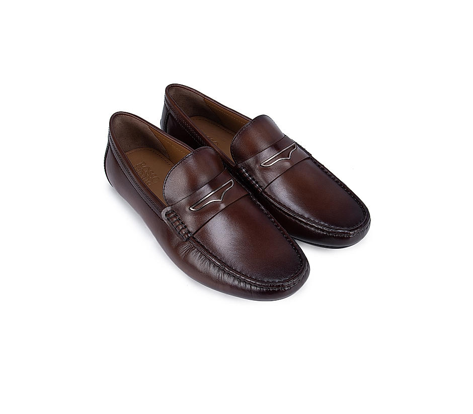 Coffee Moccasins With Leather Panel