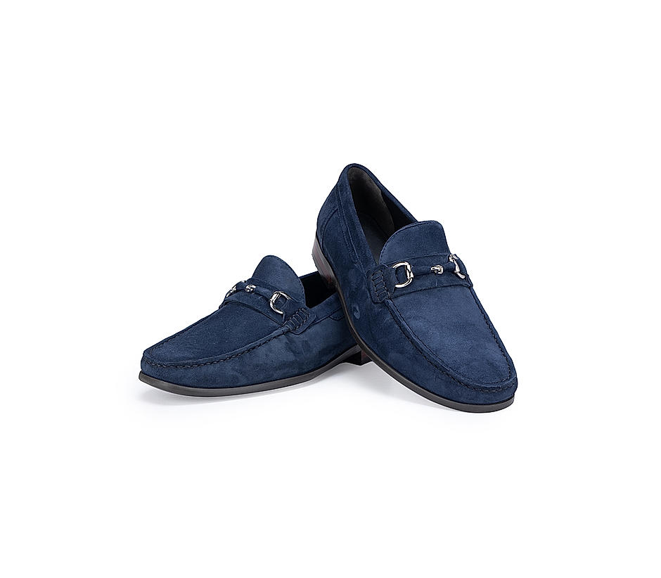 Navy Suede Leather Moccasins