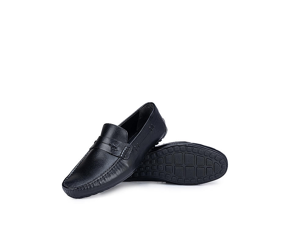 Black Moccasins with Leather Panel
