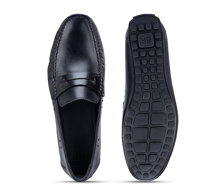 Black Moccasins with Leather Panel