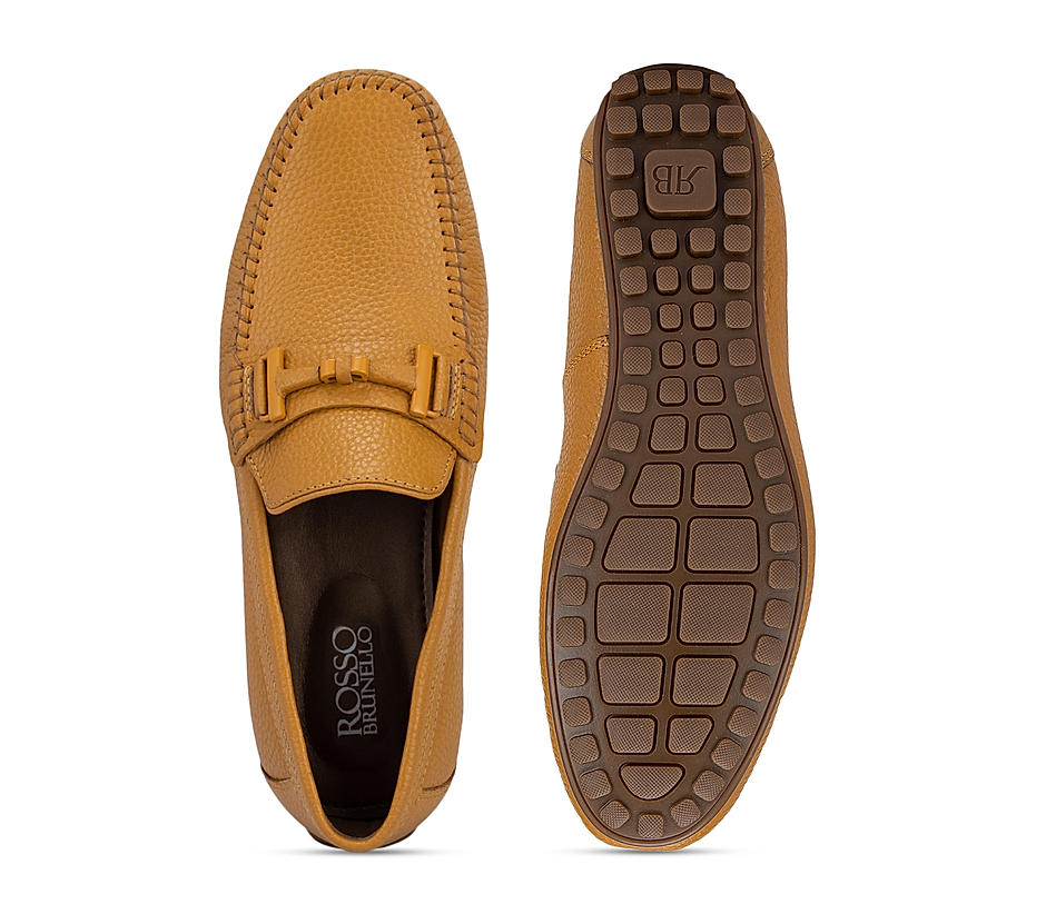 Mustard Textured Leather Panel Moccasins