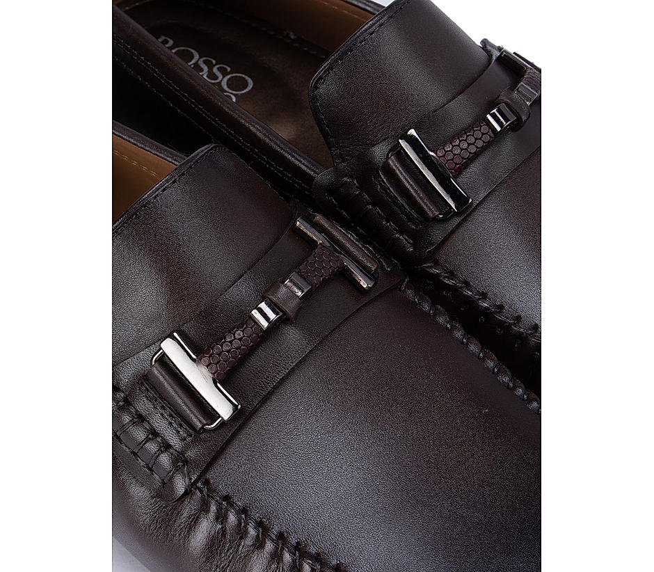 Coffee Moccasins With Metal Buckle